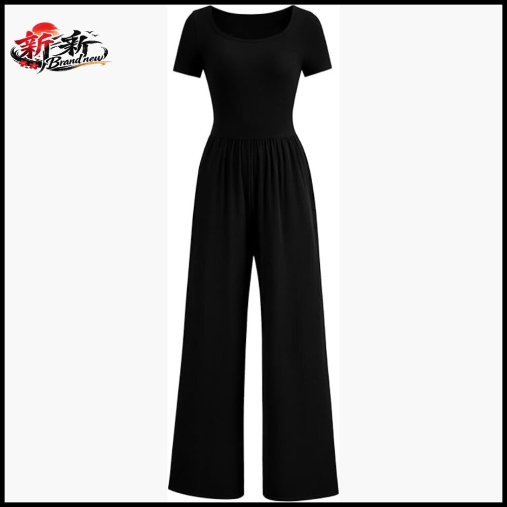Polyester Elastane Ribbed Knit Jumpsuit Square Ne… - image 1